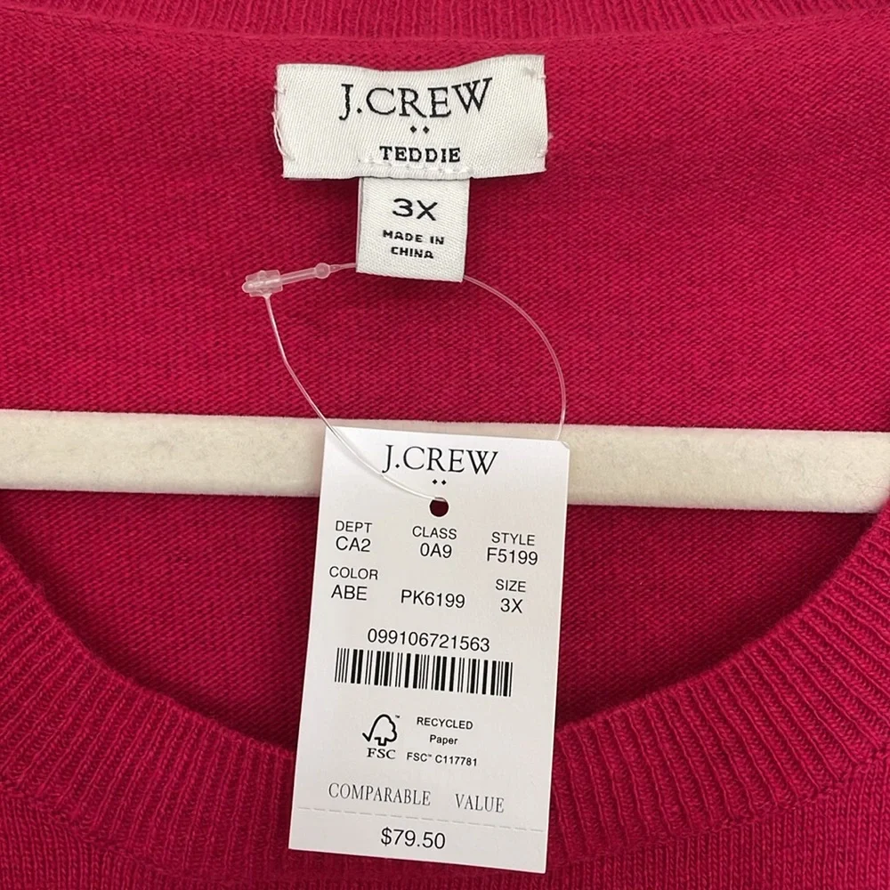 NWT J. Crew Teddie Sweater Cotton-Wool Magenta Scoop-Neck Longsleeve Women's 3X - Picture 3 of 9